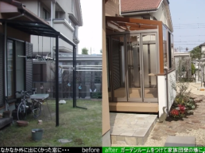 なかなか外に出にくかった窓に・・・ガーデンルームを付けて家族団欒の場に♪